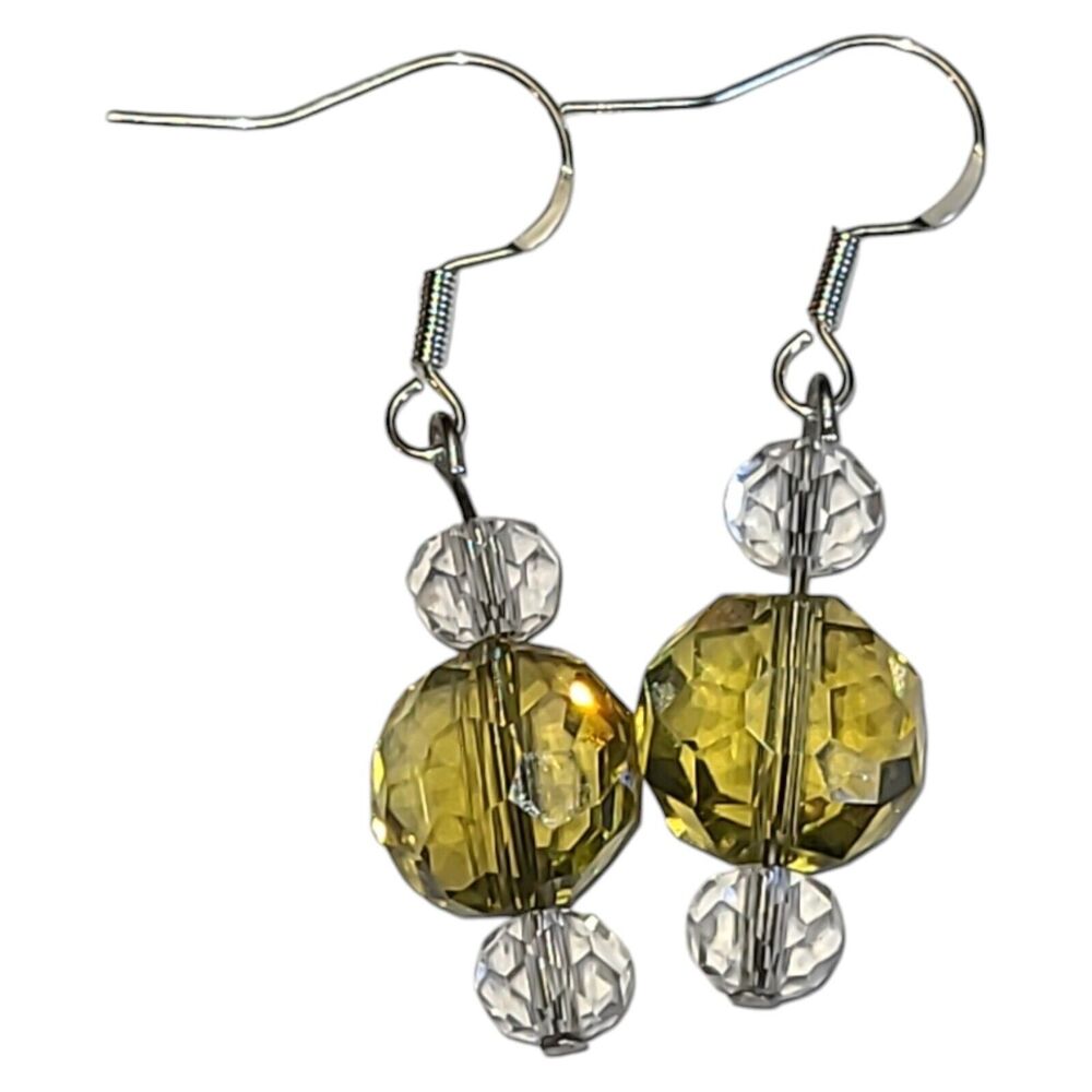 Sterling Silver 925 Yellow Crystal Glass Dangle Drop Earrings